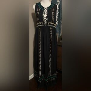 Vanessa Bruno Black Maxi Skirt with Geometric Embroidered Strips